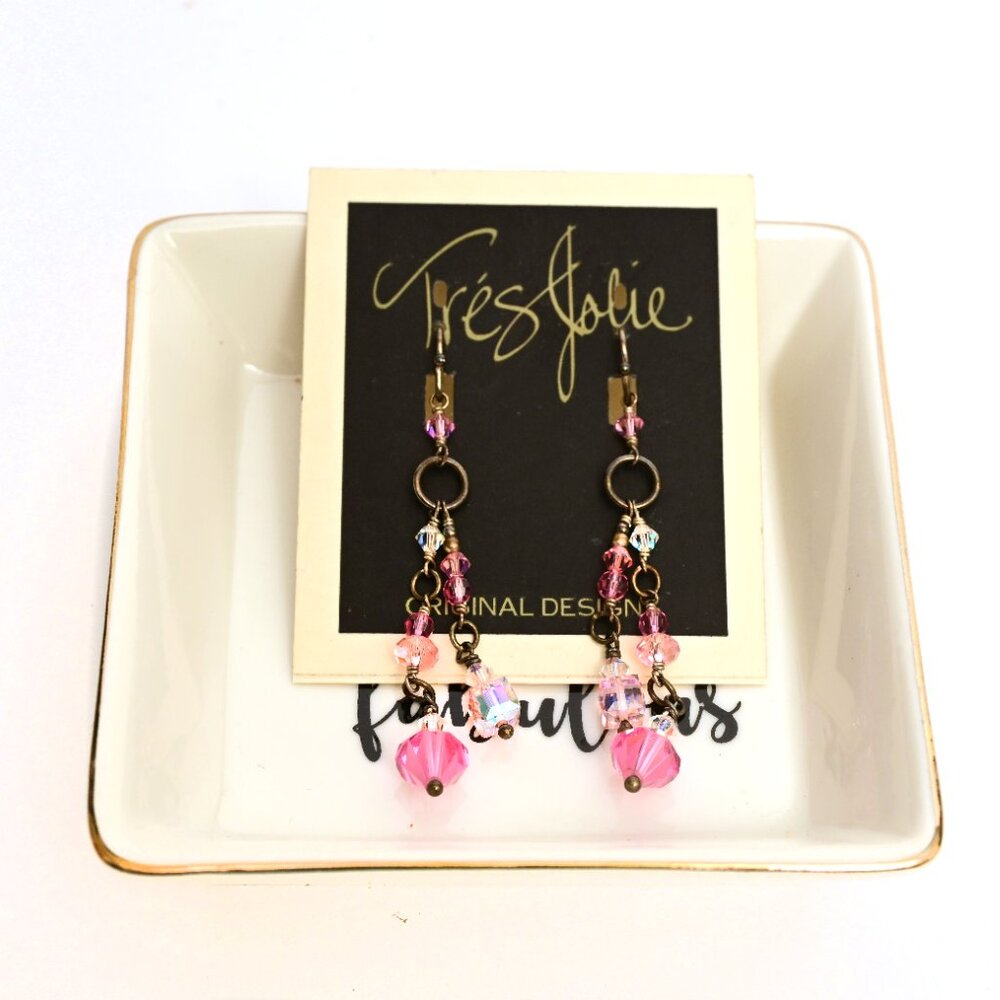 TRES JOLIE, Gorgeous Crystal Dangle Earrings from Estate - Picture 4 of 6